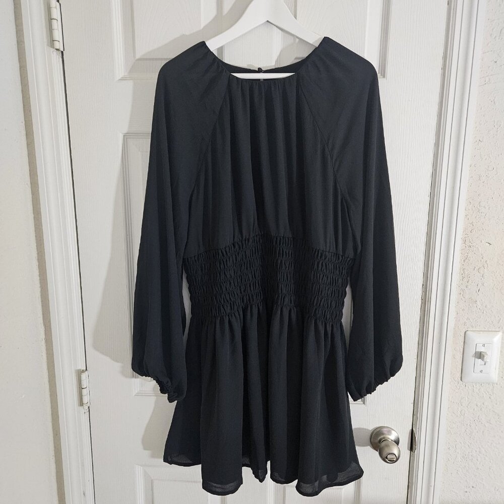Madewell Bubble-Sleeve Smocked Mini Dress Black XL